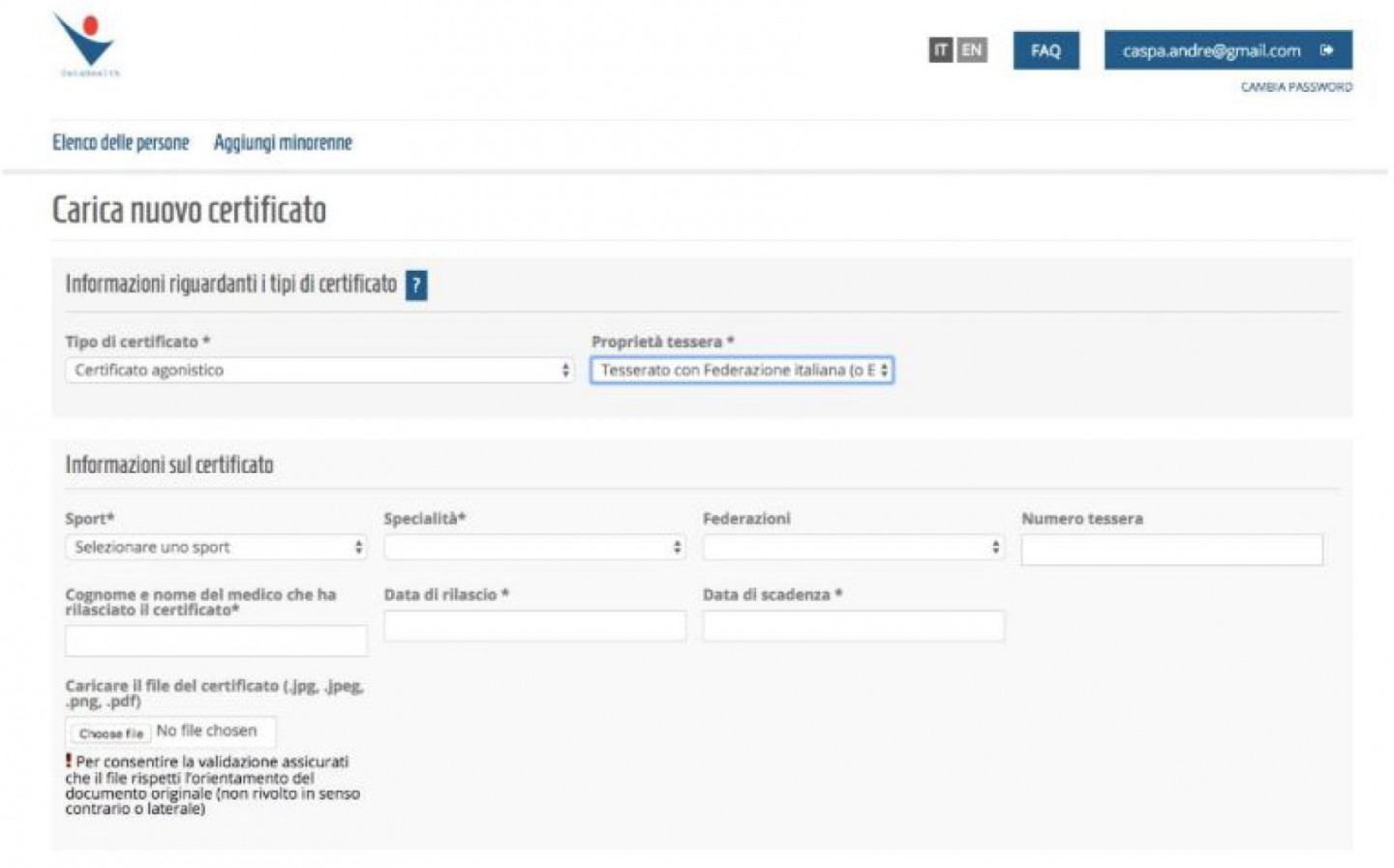 carica nuovo certificato